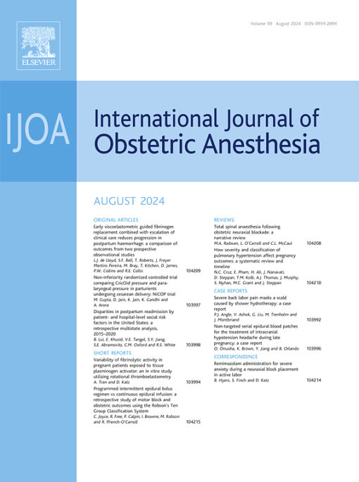 International Journal of Obstetric Anesthesia PDF